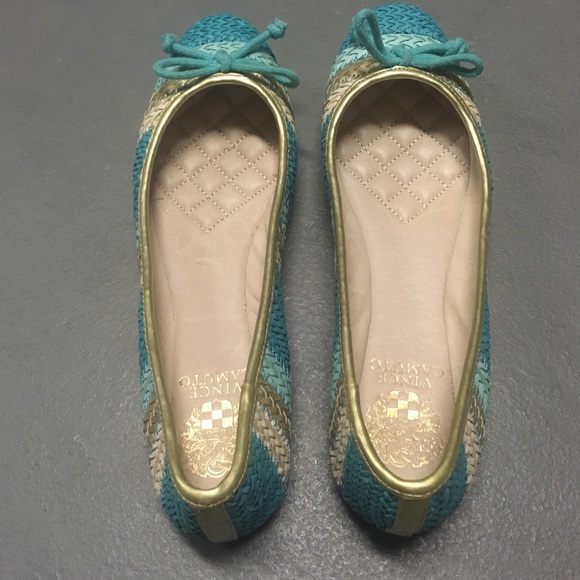 NWT Vince Camuto Lyon Blue & Gold Ballerina Flats - Picture 5 of 16